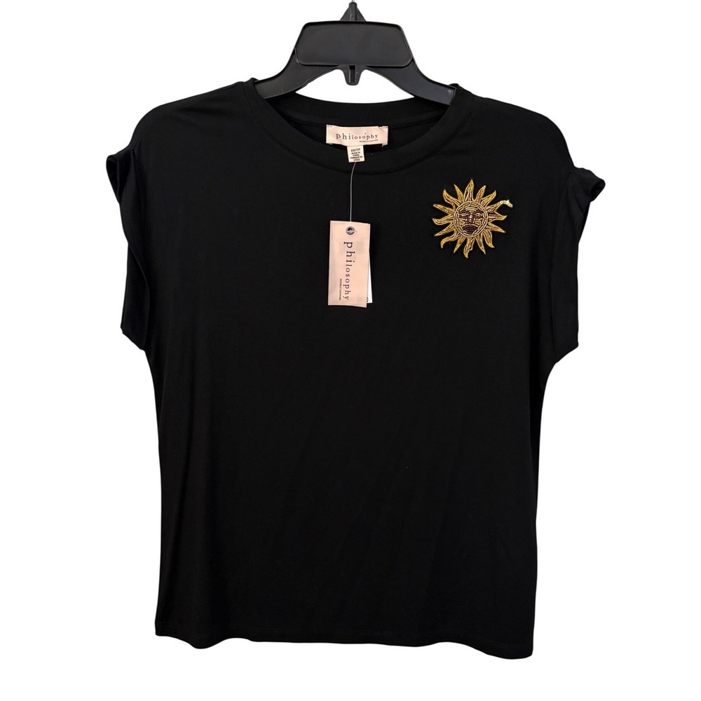 Philosophy Republic Clothing Black Beaded Sun Graphic T Shirt Top Womens XS